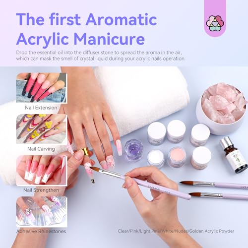 SAVILAND Professional Acrylic Nail Kit with Drill: 6 Colors Acrylic Powder & Liquid Beginner's Starter Set with Essential Oil Nail Primer Dehydrator Nail Tools DIY Home Manicure