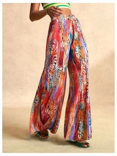 SOLY HUX Women's Boho Palazzo Pants Leopard Floral Print High Waisted Wide Leg Baggy Casual Vacation Long Trousers3