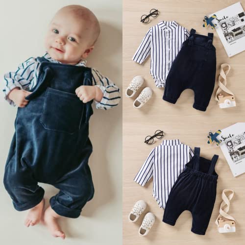 Image of Unutiylo Baby Boys Clothes for Gentleman Outfits,Toddler Overalls Baby Suspender Pants and Bodysuit Romper