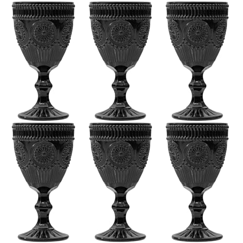 Black Vintage Wine Glasses Set of 6, 10 Ounces...