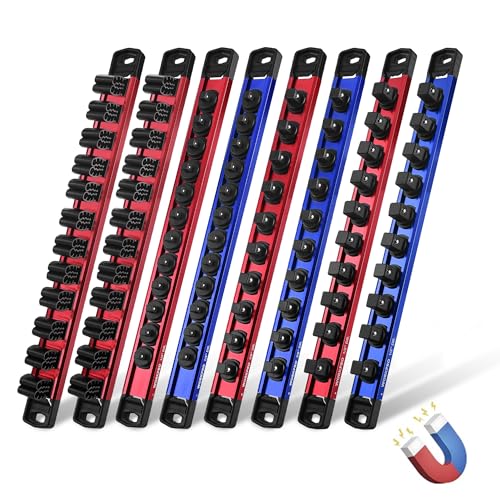 WORKPRO 8-Piece Magnetic Socket Organizer and Magnetic Screwdriver Organizer Set 6-Piece 1/4 3/8 & 1/2 Drive Metric & SAE Socket Rail 2-Piece Screwdriver and Wrench Holder(Sockets not Included)
