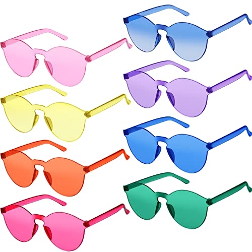 TOODOO 8 Pairs Candy Color Sunglasses for Women Rimless Frameless Round Sunglasses Transparent Tinted Glasses - Main Image