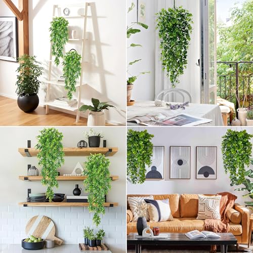 BEJAGWUS 2 Stück Künstliche Hängepflanzen Künstliche Pflanzen Wie Echt,Kunstpflanze Fake Efeu Eukalyptus Aesthetic Deko für Indoor Outdoor Balkon Schlafzimmer Badezimmer Terrassen Büro Wohnung (Grün)