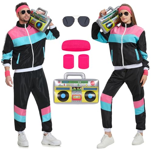 Ladhow 80s Tracksuit for Men Women 90s Windbreaker Retro Track Suit Costume 80s Outfit for Couples