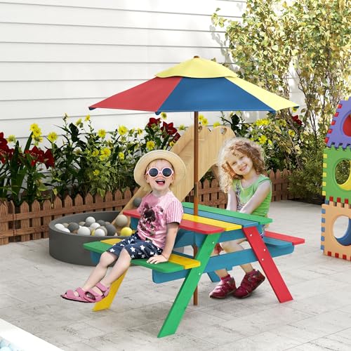 Outsunnykidspicnictablesetwithparasolwoodenoutdoorbenchsetwithseatingfor2children36yearsoldforpatiobackyardindoorusemulticolor Urban Country Home Decor Outsunny kids picnic table set with parasol wooden outdoor bench set with seating for 2 children 3 6 years old for patio backyard indoor use multicolor urban country home decor