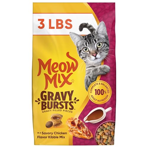 Meow Mix Gravy Bursts, Savory Chicken Flavor Mix, Gravy Filled Dry Cat Food, 3 lb. Bag