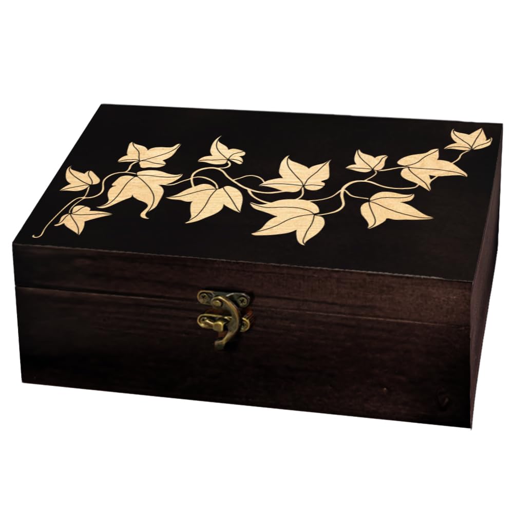 arricraft Ivy and Leaves Rectangle Divination Wood Storage Box with Lid
