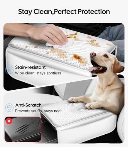 Image of Wigoo Center Console Lid Cover for Tesla Model Y Juniper & Model YL 2025-2026 (Standard, Premium & Performance) and Model 3 Highland 2024-2026, Soft Support Nappa Leather Armrest Protector, White