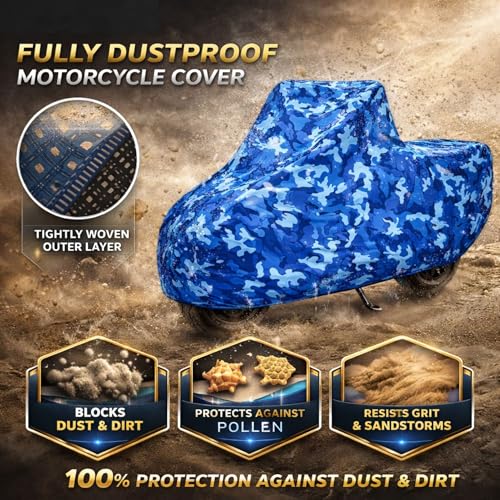 Image of 6X6 Heavy Duty Bike Cover for Raider 125, Water Proof Blue Jungle Print, All-Weather Protection, Waterproof, UV Resistant, Dustproof, Durable Outdoor Motorcycle Body Covers for Daily Use