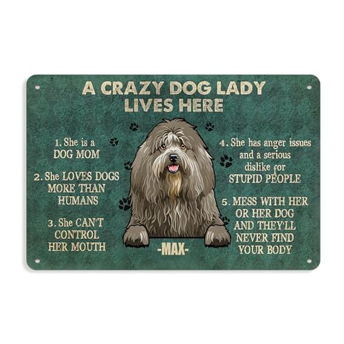 Lustiges Hundeschild mit Aufschrift "A Crazy Dog Lady Lives Here" Puli Grey