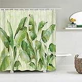 Cortina de Ducha Elegante Hoja Verde Cortina Ducha Poliester Cortina Baño Impermeable Cortina de Baño Lavable Cortina Bañera Engrosar Cortina Ducha Antimoho Cortina de Duche 200x220cm