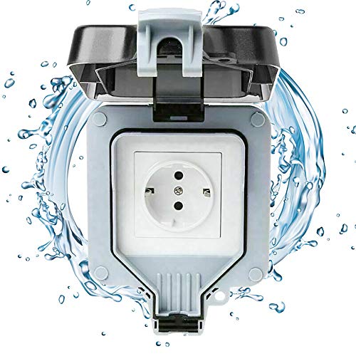 PopHMN Außensteckdose Box, IP66 Wetterfeste, robuste Wandsteckdose mit Abdeckung für den Hausgarten im Freien (1 Buchse) Cover