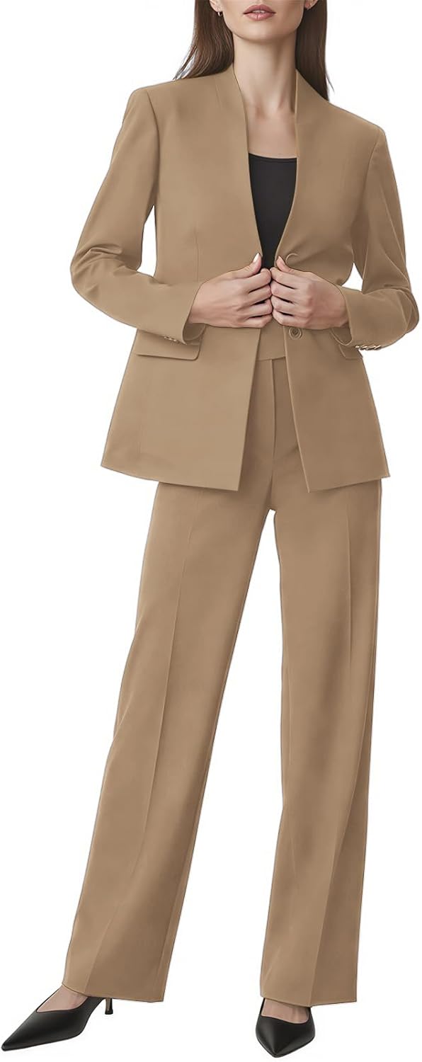 Women's 2 Piece Suits Business Casual Outfits Straight Wide Leg Pants Suits Professional Office Work Outfits