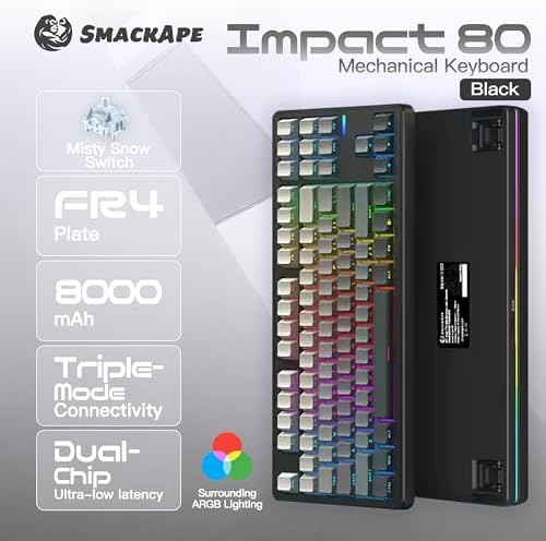 Impact 80 Triple-Mode RGB Wireless Mechanical Keyboard with HiFi Typing Sound, Gasket Hot-Swappable 87-Key Wired Gaming Keyboard with QMK/VIA (Black) image 4