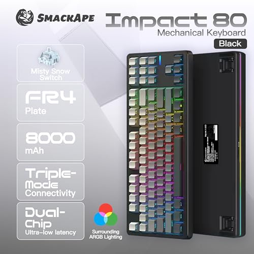 Image of Impact 80 Triple-Mode RGB Wireless Mechanical Keyboard with HiFi Typing Sound, Gasket Hot-Swappable 87-Key Wired Gaming Keyboard with QMK /VIA (Black)