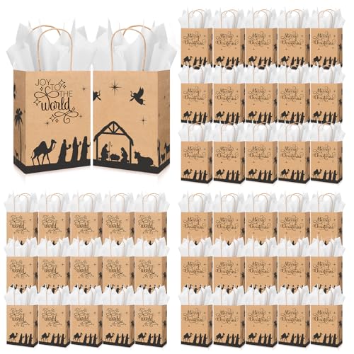 Kolldenn 50 Set Christmas Nativity Gift Bags Christian Kraft Paper
