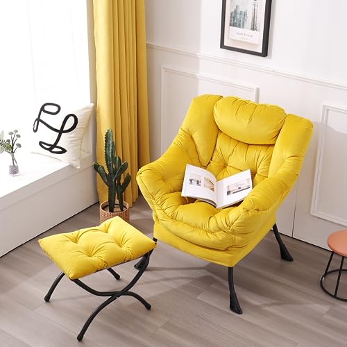 Image of LITA Lazy Chair with Ottoman, Comfy Accent Reading Chair, Yellow