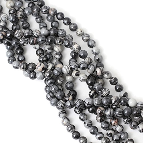 Qiwan 45PCS 8mm Black Network Zebra Stripes Natural Stone Beads for Jewelry Making DIY Bracelet Necklace 1 Strand 15" - Thumbnail 4