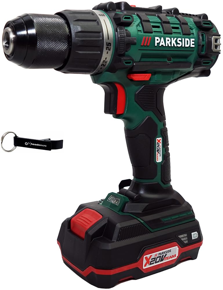 HEADNMORE® Bundle Parkside - Taladro atornillador inalámbrico (20 V, PABS 20-Li I9 (incluye batería) + llavero
