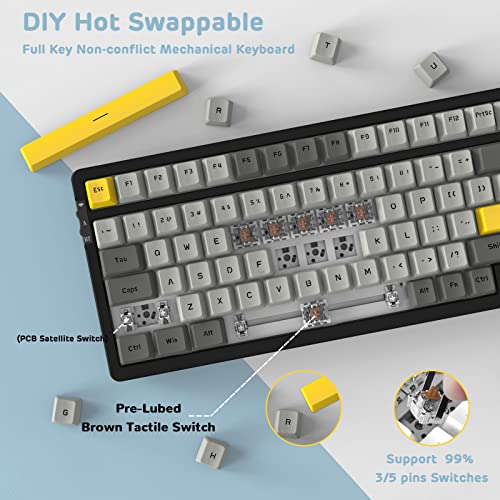 A.jazz Ak992 99Keys Hot Swappable,Bluetooth /2.4G /Wired,Gasket Mount,Rgb Backlight,Mechanical Pc Gaming Keyboard,Coiled Usb C Cable,Custom Clicky Switch,Knob Control,Pbt Keycaps (Starry Grey) #TOP3