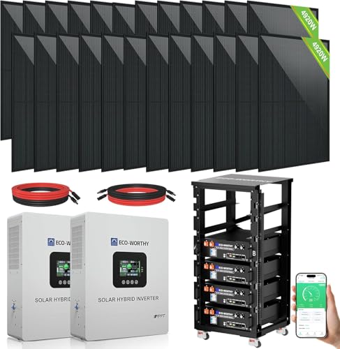 Image of ECO-WORTHY 10000W Complete Off-Grid Solar Panel Kit for Home| 10KW 120V/240V Output Split Phase| 20.48kWh Lithium Battery with Rack| 9840 Watts Solar Panel PV