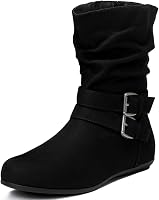 Luoika Women's Wide Width Low Heel Side Zipper Ankle Boots - Vegan Suede, Memory Foam Comfort, US 7-13