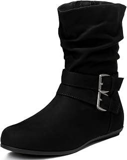 Luoika Women's Wide Width Low Heel Side Zipper Ankle Boots - Vegan Suede, Memory Foam Comfort, US 7-13