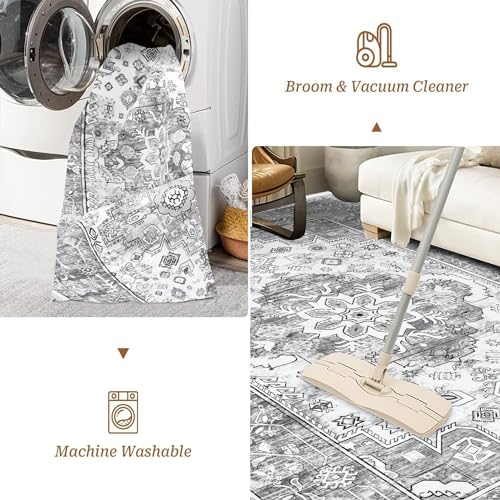 Pauwer Boho Washable Area Rug 8x10 Large Soft Living Room Bedroom Floor Carpet Mat Indoor Farmhouse Vintage Non Slip Accent Throw Rugs for Entryway Kitchen Dorm Dining Room