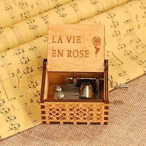 Image of Zesta La Vie En Rose Musical Box Gift | Romantic Music Crank Mini Collectible for Girlfriend, Boyfriend, Husband, Wife | Unique Musical Gifts for Music Lovers | Vintage Wooden Box
