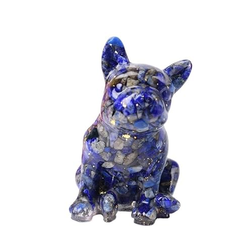 フレンチブルドッグ天然水晶砂利シリカゲルカラフルな愛らしさ犬の置物工芸品お土産家の装飾石のギフト (Color : Lapis Lazuli, Size : 70x50x45mm)