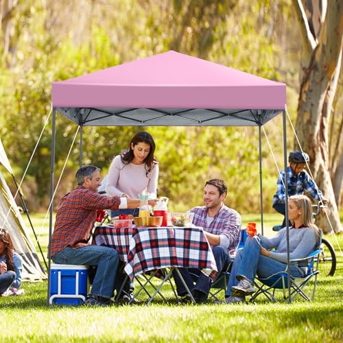 Image of Tangkula 6.6x6.6 Ft Pop Up Canopy, 1 Person Instant Setup Canopy Tent with Center Lock, UPF 50+ Sun Protection, 8 Stakes, 4 Ropes, Portable Outdoor Canopy with Carrying Bag