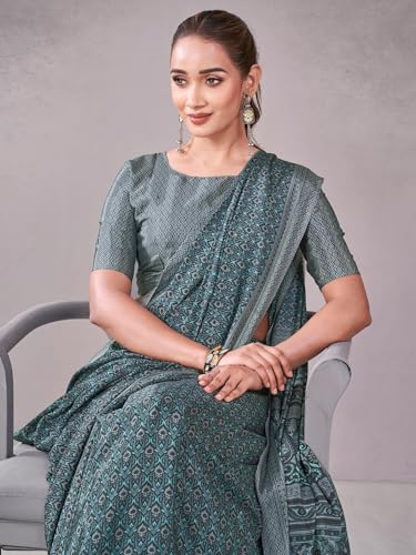 Image of Satrani Women's Crepe Printed Saree with Unstitched Blouse Piece