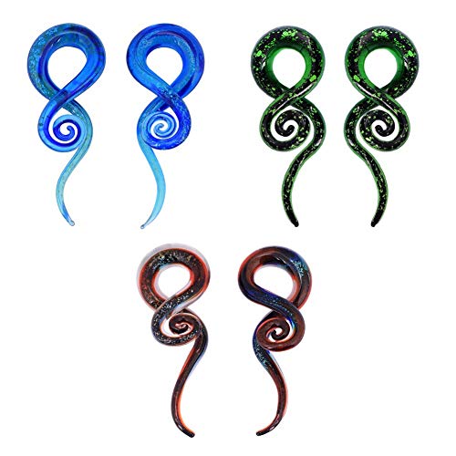 YOFANST 6pcs Ear Stretching Glass Spiral Tapers Gauges 4g-9/16 inch Blue, Glow in The Dark, Purple, Green, Red