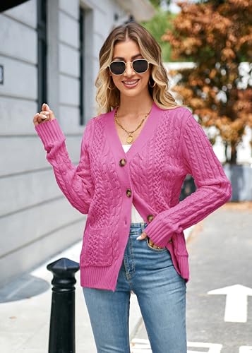 Image of Womens Cardigan Sweaters Cable Knit Sweater 2026 Fall Winter Chunky Open Front Button Down Coats with Pockets
