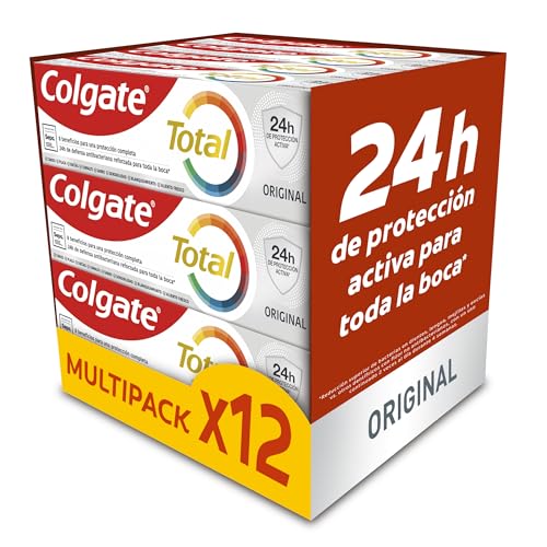 Colgate Total Original, Pasta de Dientes, 24H de Protección Completa, Pack 12 Uds x 75 ml