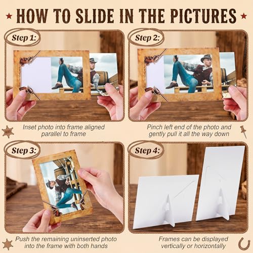 Image of AmazingSpark 50 Pack Western Cowboy Paper Photo Frames, Wanted Party Picture Frames, Wild West Photo Booth Table Decor, 5 Designs for Cowboy Rodeo Western Theme Party Decorations