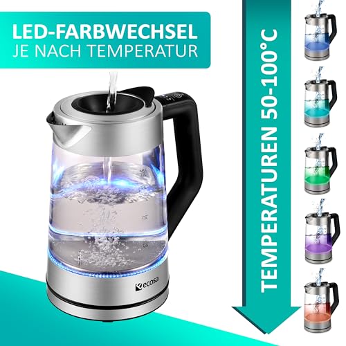 Vattenkokare i glas 1,7L med temperaturval och LED-belysning