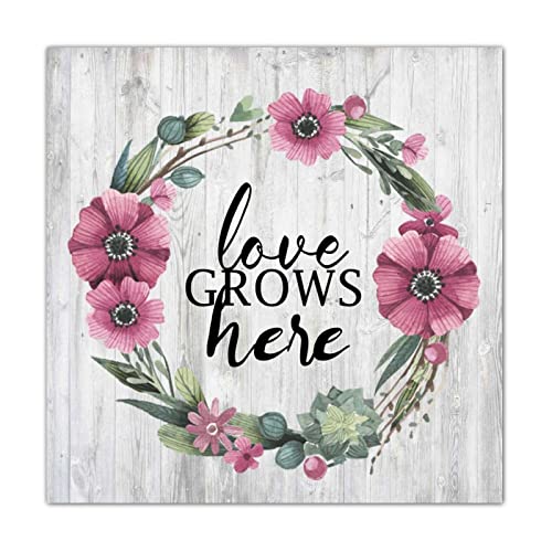 Plaque en bois « Love Grows Here » CustonCares 40x40 cm pour cuisine