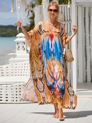 Image of Kaftan Dresses for Women Plus Size Bathing Suit Cover up Caftan Maxi Beach Dresses