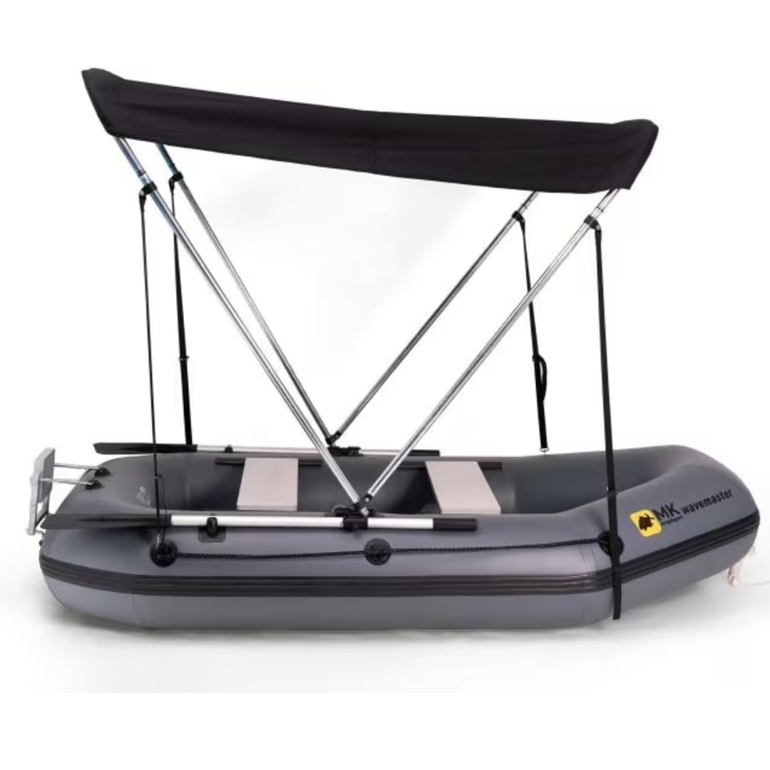 Bootsverdeck für Schlauchboot mit 2-Bug Bimini – Sonnenschutz & Regenschutz, faltbar, UV-beständig, inkl. Gestänge & Halterung