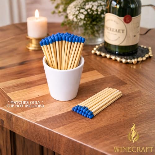 Image of 500 Count | 4 inch Blue Matches | Strikers Included | Color Tip Wooden Match | Refill for Matchstick Jars, Candle Display, Holders & Bottles | 4 in inches Long