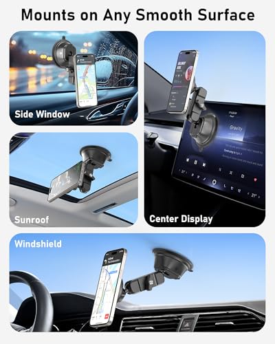 Magnetic Vacuum Suction Cup Phone Mount for Truck & Car, Heavy Duty Semi Truck Holder, 17x Strong Magnets, Adjustable Aluminum Arm Windshield Dashboard Window Mount for MagSafe iPhone 12–17 & Samsung - image 5