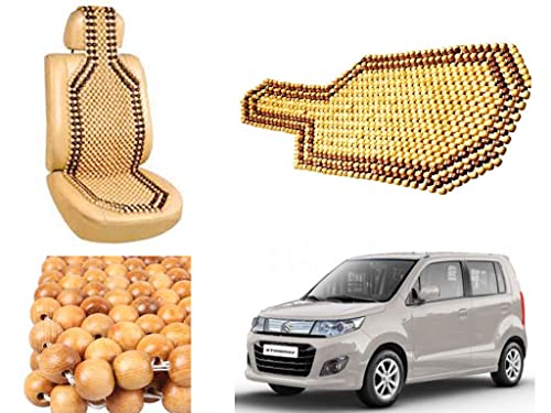 Image of Car Bead Seat Wooden Beads Cushion Cover Pad for Maruti Suzuki Wagon R Stingray, Acupressure Sitting Seat Cover | Cream Color - Pack of 1