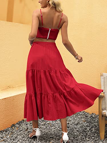 Image of ANRABESS Women's Summer Boho Flowy Swing Tiered A-Line Maxi Skirt 2026 Fashion Trendy Elastic Waist Pleated Long Beach Dress