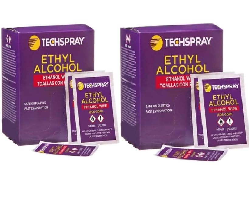 Techspray 1606-30pk Ethanol Wipes, 5-1/4 x 5-1/2