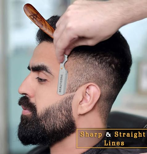 Image of BEAUTICONE Straight Razors for Men, Straight Edge Razor, Single Edge Replacement Blades, Stainless Steel, Barber Razor for Men's Shaving, Barber Shaving Knife