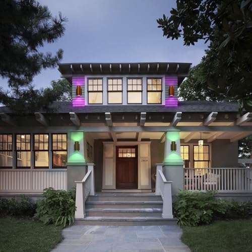 Image of RGB Outdoor Wall Light LED Exterior Lighting Fixtures with Remote Control or App Control, 7 inch Handmade Gold Outdoor Sconce Lights for House Front Door Garage Patio Porch