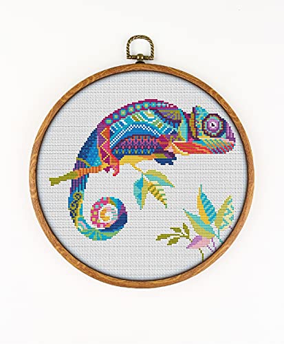 Mandala Chameleon #K171 Cross Stitch Embroidery Kit | Funny Animals Cross Stitch Patterns | Cross Stitch World | Needlepoint Kits | Cross Designs