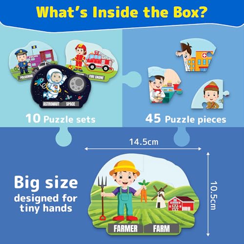 Image of Kids Puzzleup Learn Professions,10-In-1 Entry Level Puzzle,45 Big Size Jigsaw Pieces,Montessori Educational Toy To Improve Memory & Unlock New Words,Gift For Boys & Girls Age 3,4 & 5 Yrs