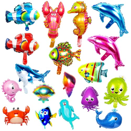 18 Stück Meerestiere Luftballons Geburtstagsdeko Unterwasserwelt Folienballons Kindergeburtstag Deko Unterwasserwelt Für Jungen Mädchen Meeresparty Deko Für Geburtstagsfeier, Geschenk Zum Geburtstag